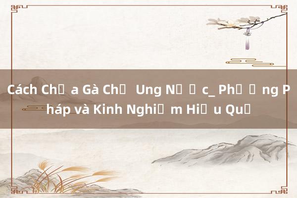 Cách Chữa Gà Chỉ Ung Nước_ Phương Pháp và Kinh Nghiệm Hiệu Quả